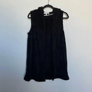 Pink Rose Black Sherpa Hooded Vest